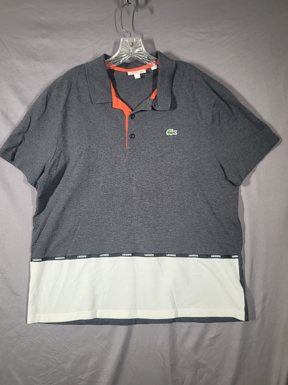 Lacoste Sport Polo Shirt Men's XXL Gray White Colorblock Crocodile